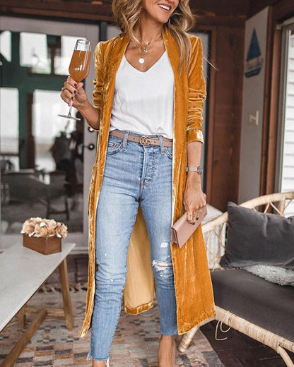 Draped Open-Front Longline Duster Cardigan