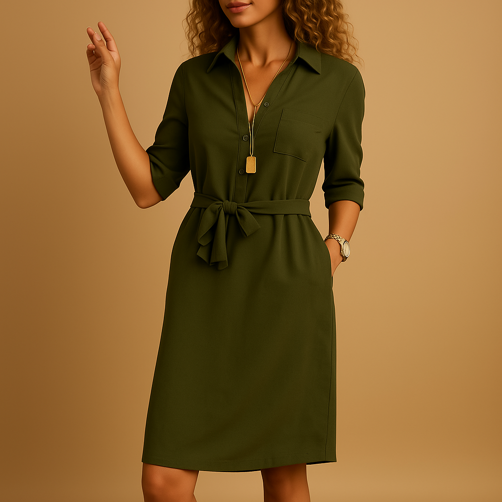 Belted Long Sleeve Shirt Dress