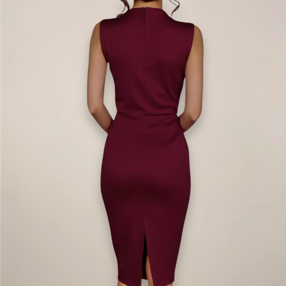 Sleek High-Neck Midi Sheath Dress