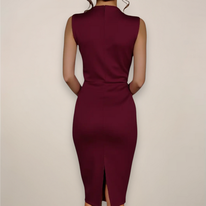 Sleek High-Neck Midi Sheath Dress