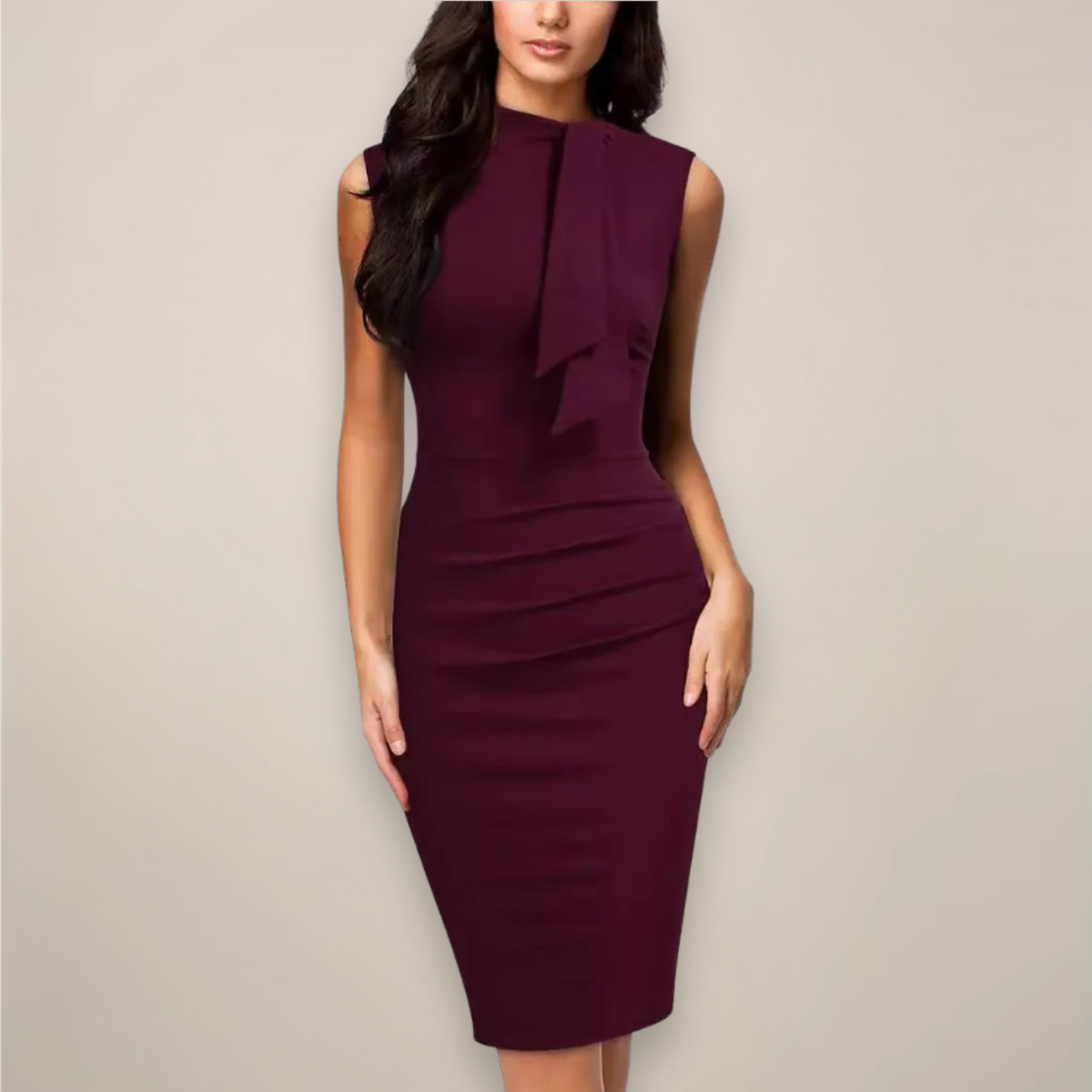 Sleek High-Neck Midi Sheath Dress