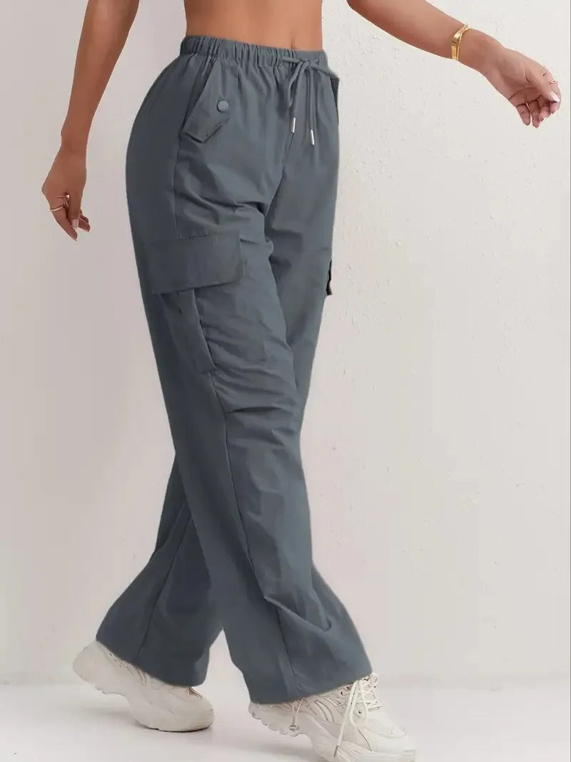 Casual Utility Cargo Pants with Drawstring Waist