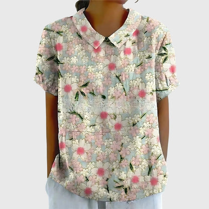 Floral Short Sleeve Collared Blouse