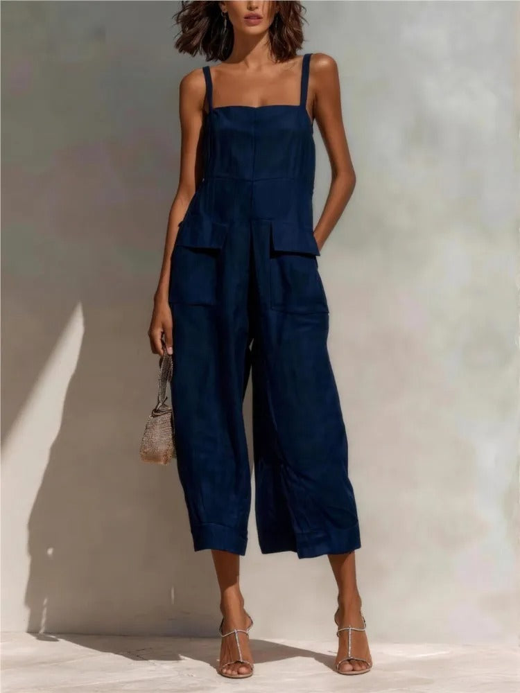 Linen-Blend Utility Midi Dress with Waist Tie