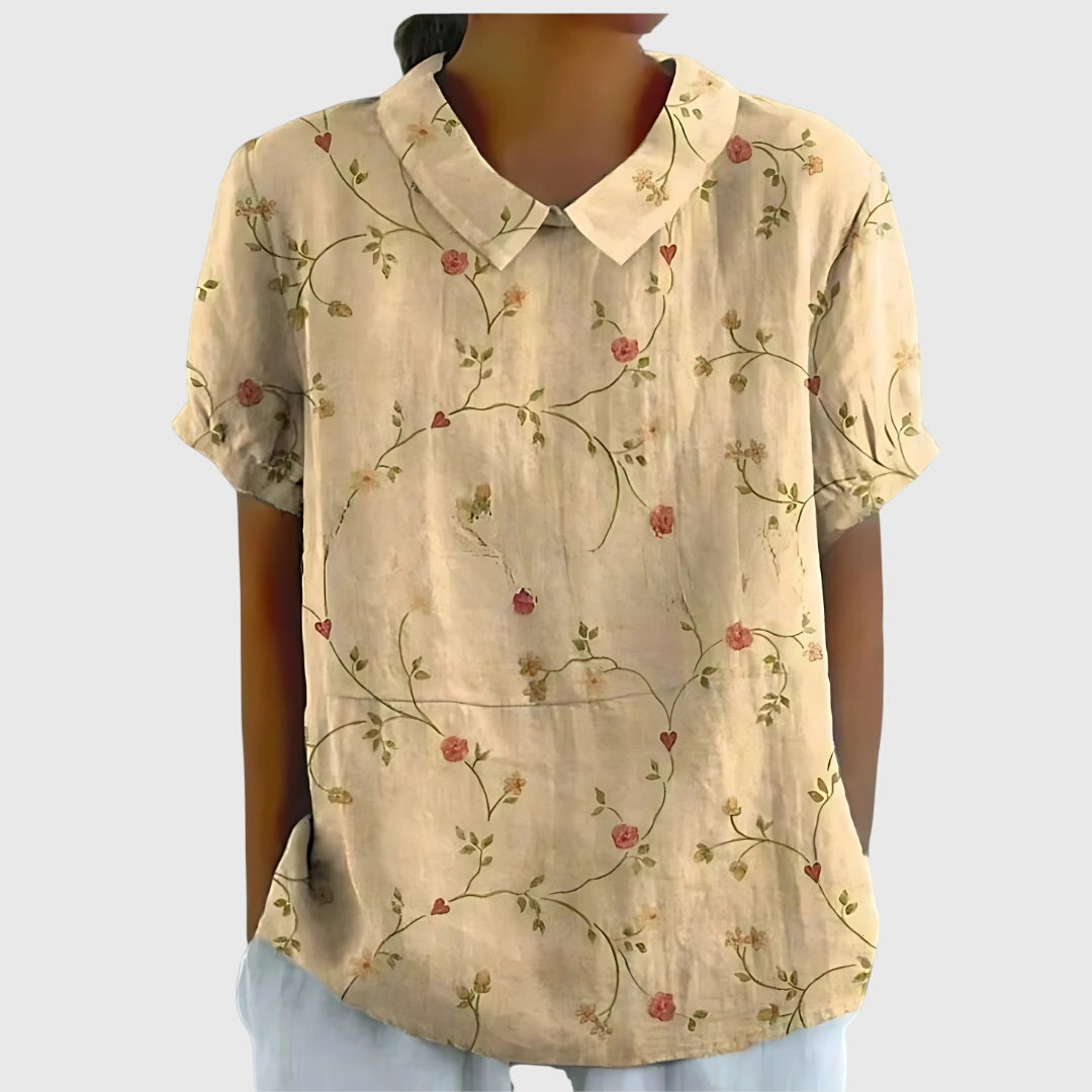 Floral Short Sleeve Collared Blouse