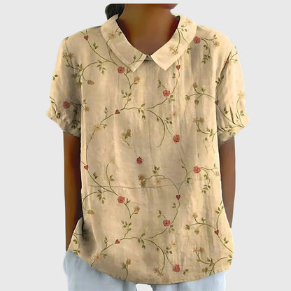 Floral Short Sleeve Collared Blouse