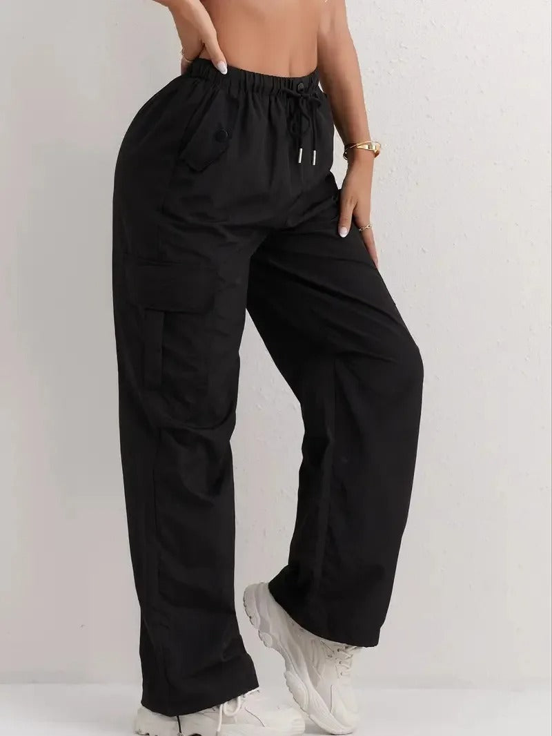 Casual Utility Cargo Pants with Drawstring Waist