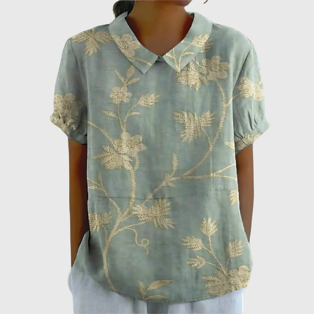 Floral Short Sleeve Collared Blouse