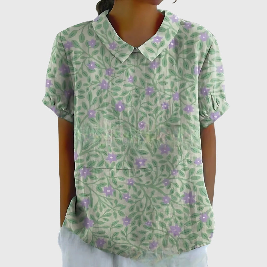 Floral Short Sleeve Collared Blouse