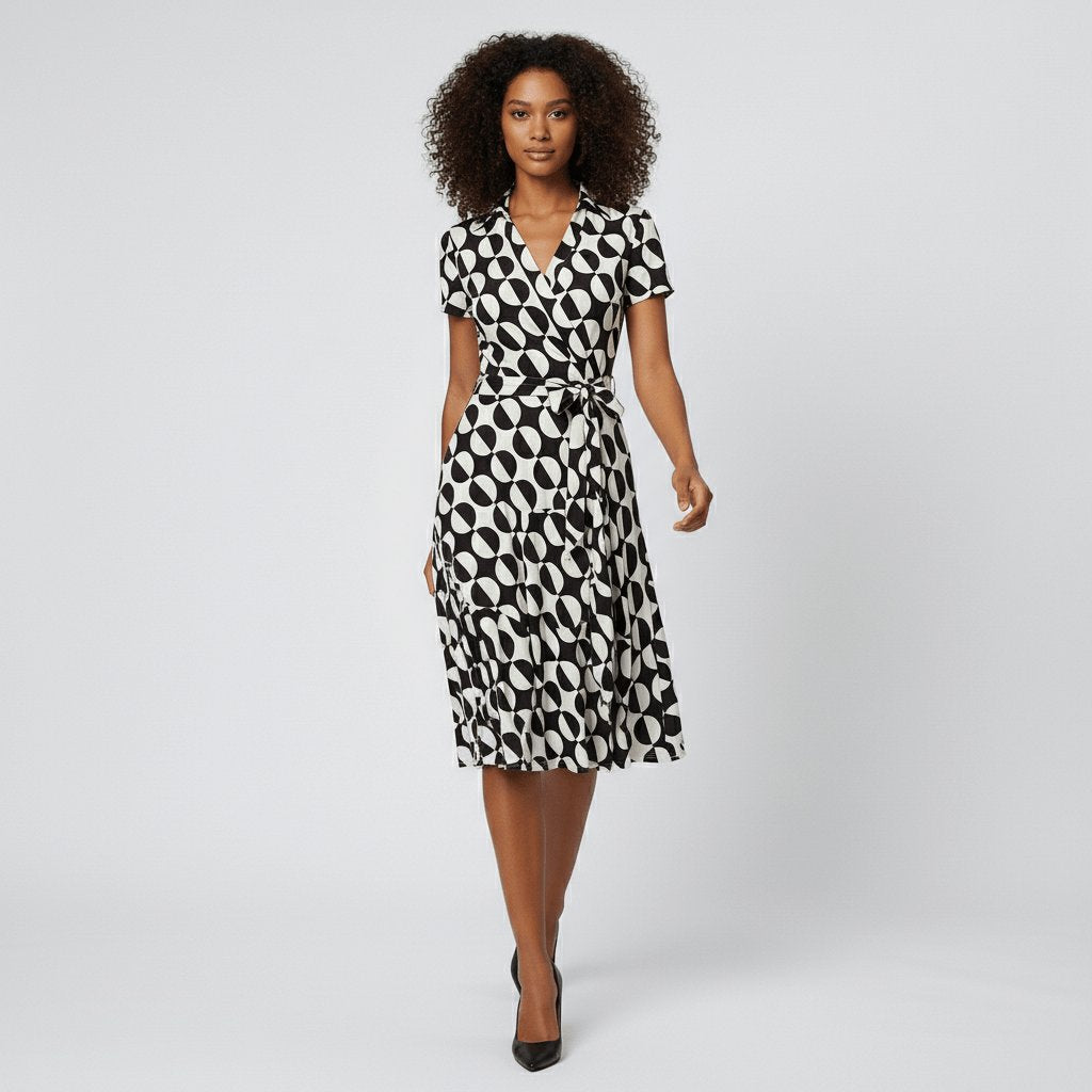 Tie-Waist Wrap Midi Dress with Pockets