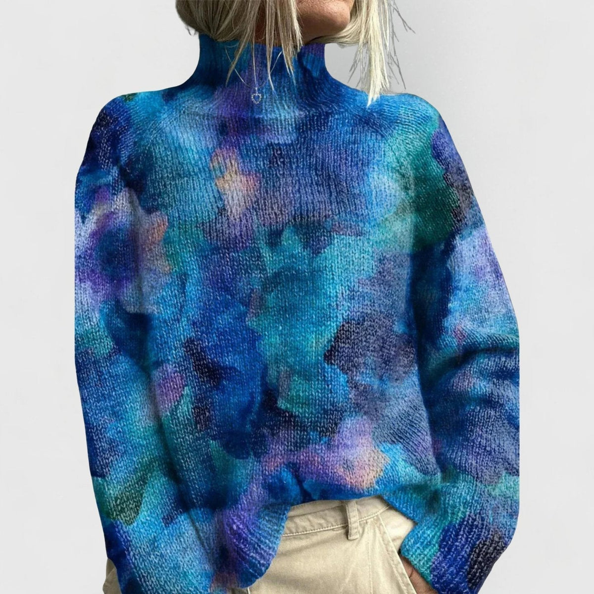 Botanical Print Relaxed Turtleneck Knit Jumper