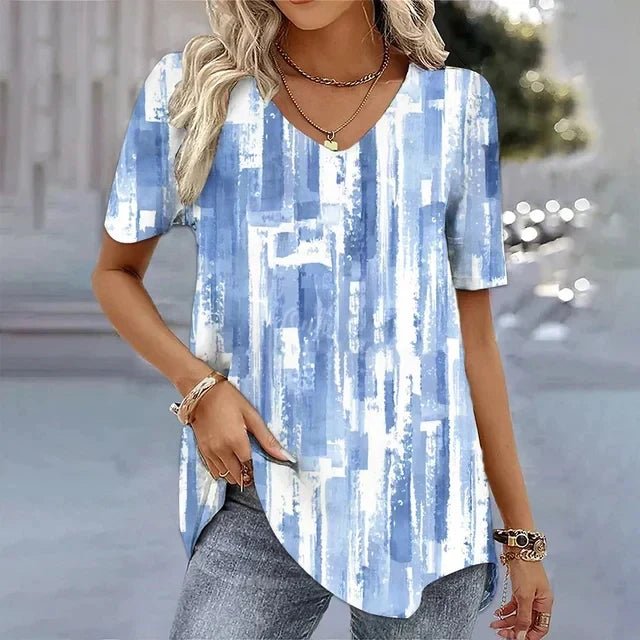 Short Sleeve V-Neck Botanical Blouse