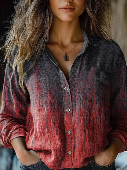 Bohemian Floral Print Long Sleeve Shirt with Revere Collar
