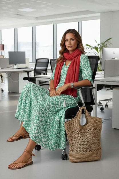 Boho Floral V-Neck Maxi Dress with Tie Waist