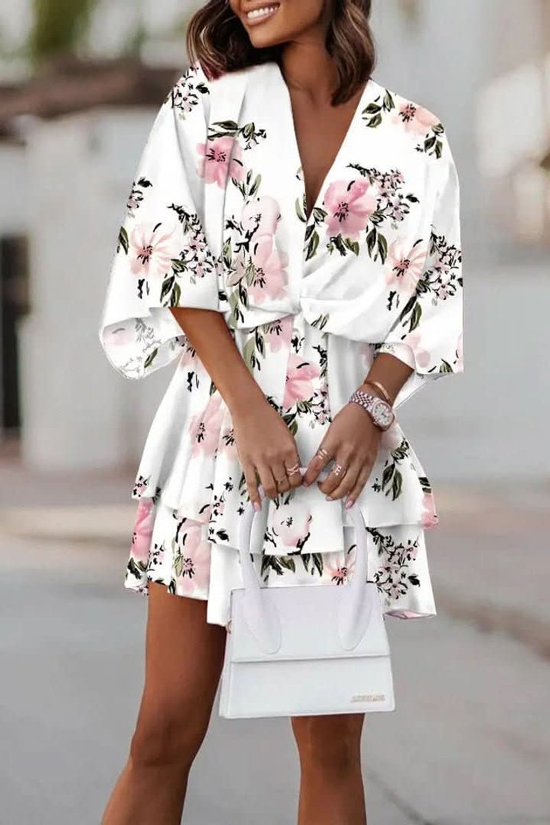 Tropical Twist-Front Boho Mini Dress
