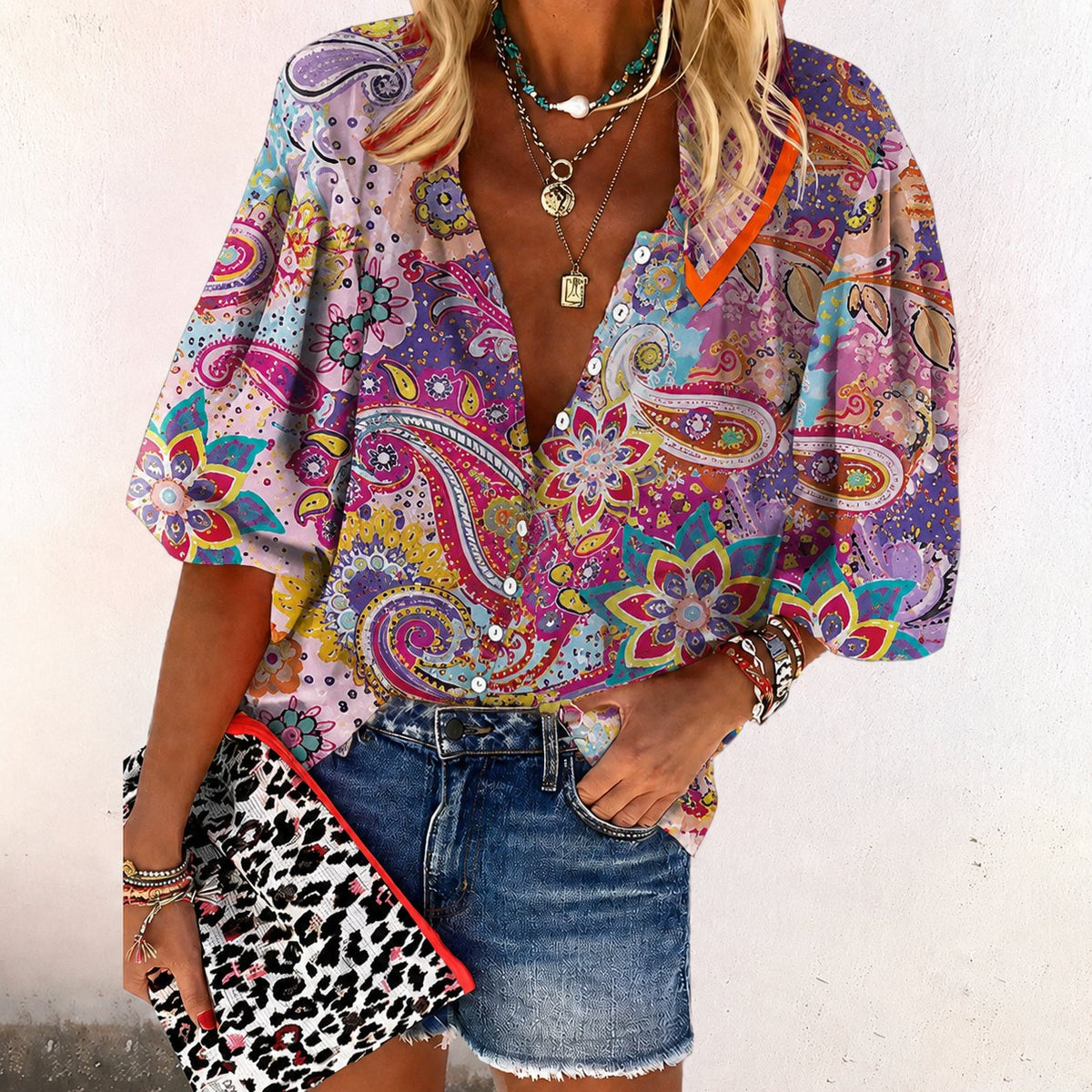 Floral V-Neck Long Sleeve Blouse