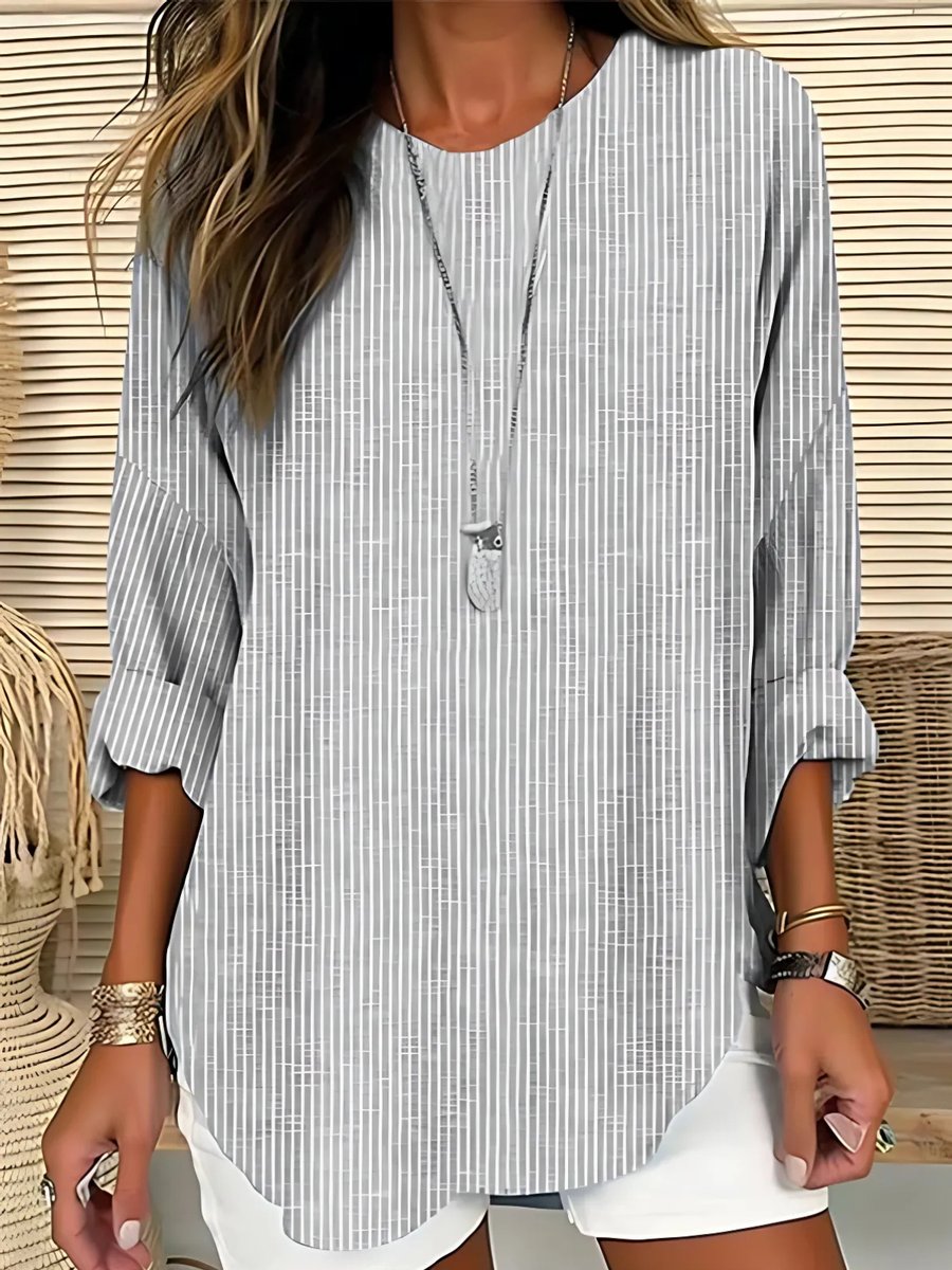Relaxed Striped 3/4 Sleeve Crew Neck Top