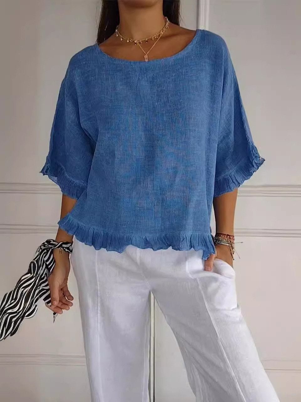 Breezy Ruffle Detail Short Sleeve Blouse