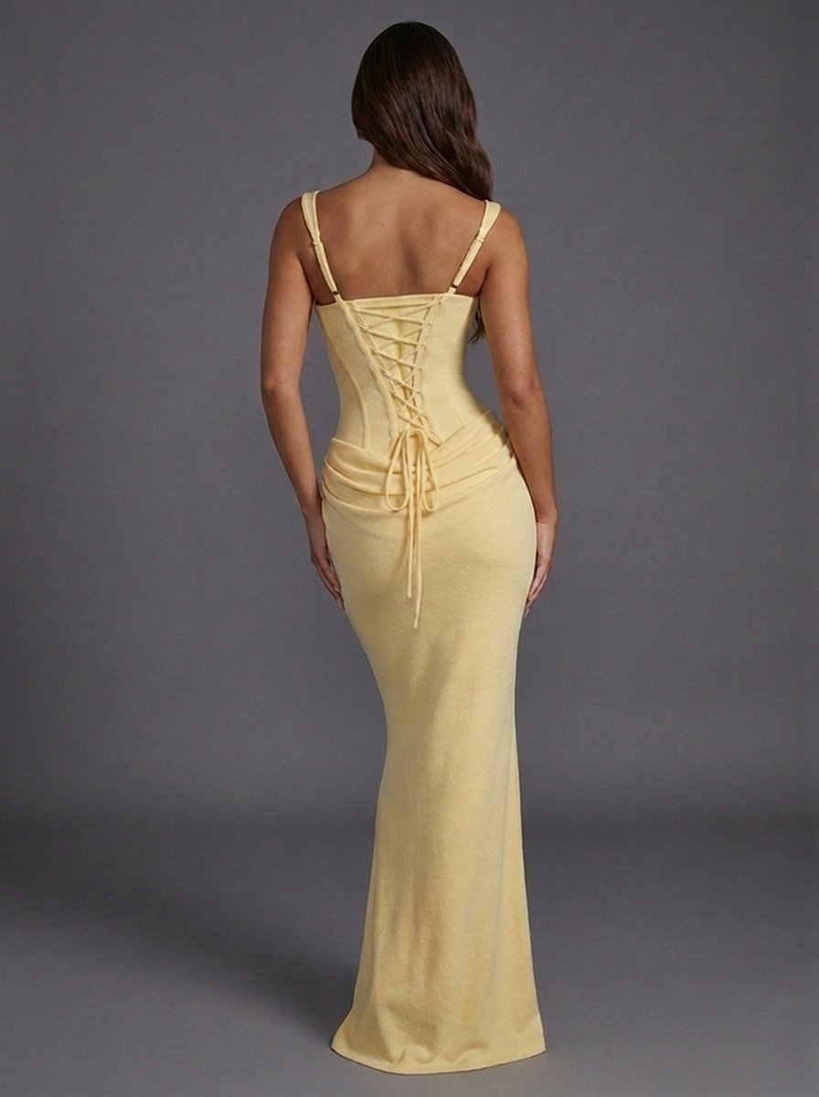 Draped Corset Maxi Dress with Square Neck