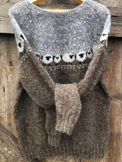 Sheep Pattern Chunky Jacquard Knit Jumper