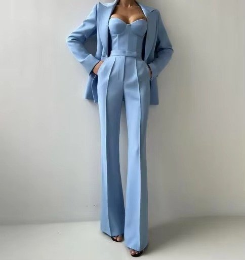 Three-Piece Tailored Blazer, Corset Top and Trousers Set