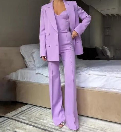Three-Piece Tailored Blazer, Corset Top and Trousers Set