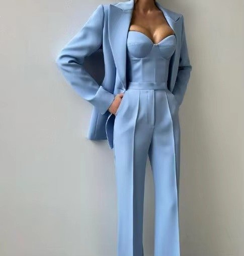 Three-Piece Tailored Blazer, Corset Top and Trousers Set