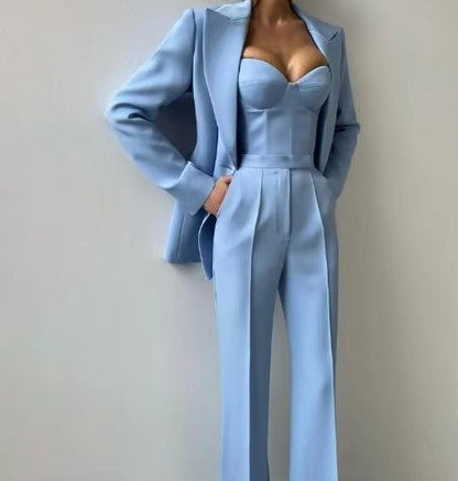 Three-Piece Tailored Blazer, Corset Top and Trousers Set