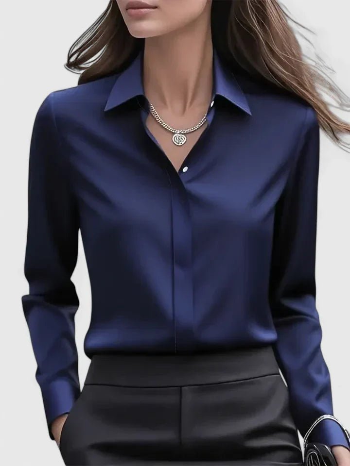 Satin Concealed Button Long Sleeve Blouse
