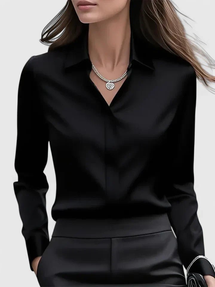 Satin Concealed Button Long Sleeve Blouse