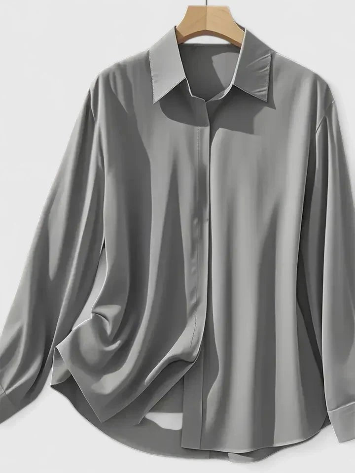 Satin Concealed Button Long Sleeve Blouse
