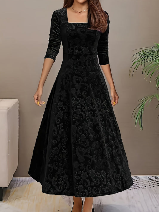 Floral Embossed Velvet Midi Dress