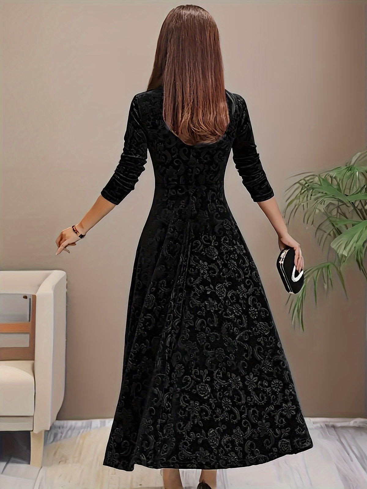 Floral Embossed Velvet Midi Dress