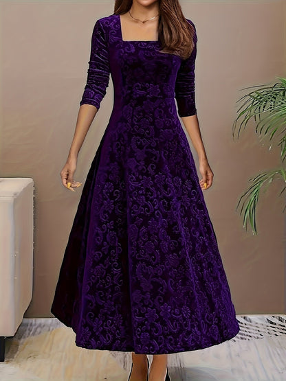 Floral Embossed Velvet Midi Dress