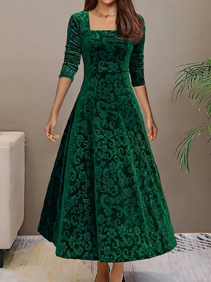Floral Embossed Velvet Midi Dress