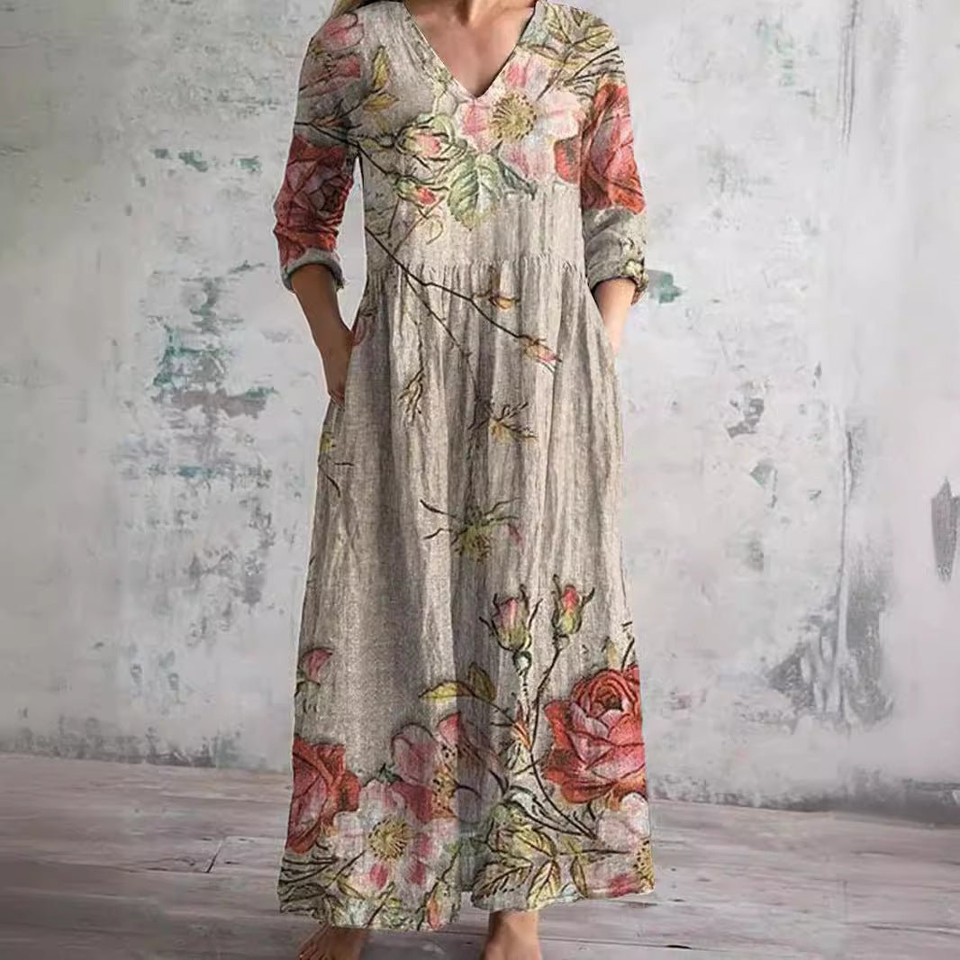 Women's Floral V-Neck Summer Maxi Dress