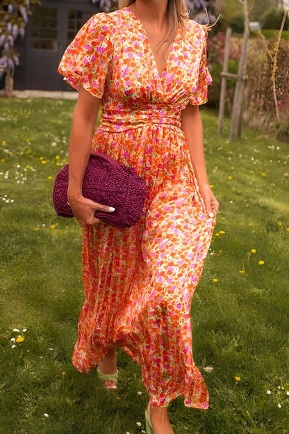 Women's Short-Sleeve Floral Maxi Dress