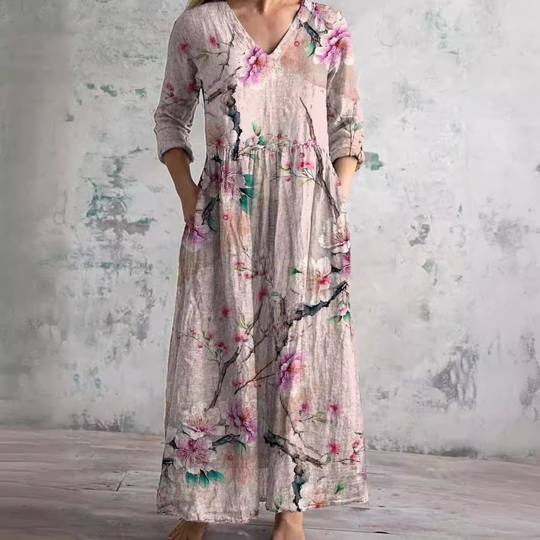 Women's Floral V-Neck Summer Maxi Dress