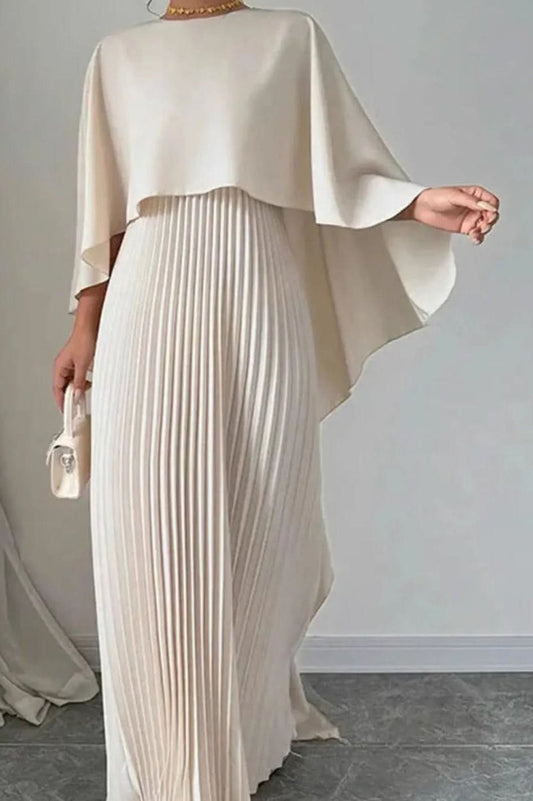 Cape-Detail Pleated Maxi Dress