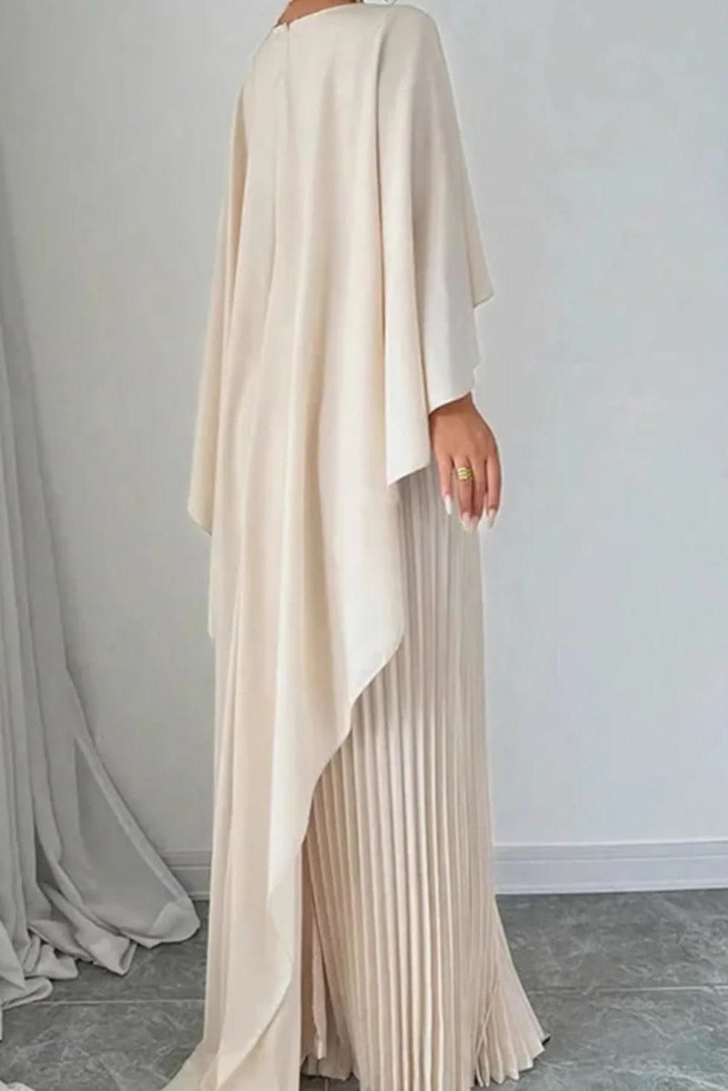 Cape-Detail Pleated Maxi Dress