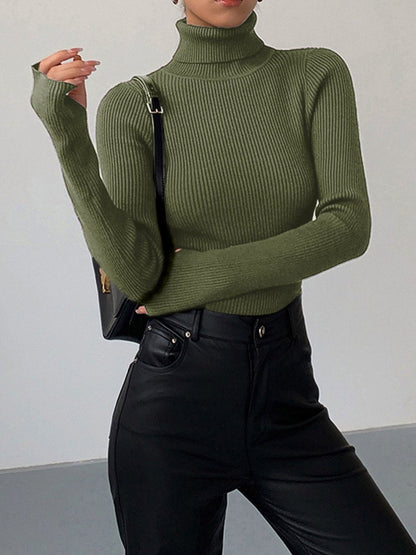 Fine Rib Longline High-Neck Jumper