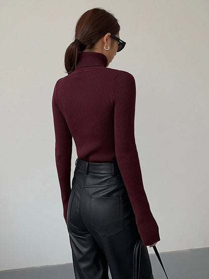 Fine Rib Longline High-Neck Jumper