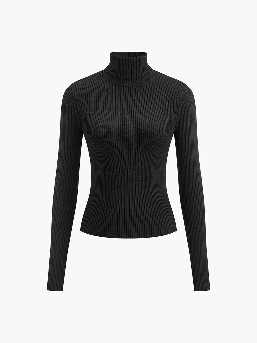 Fine Rib Longline High-Neck Jumper