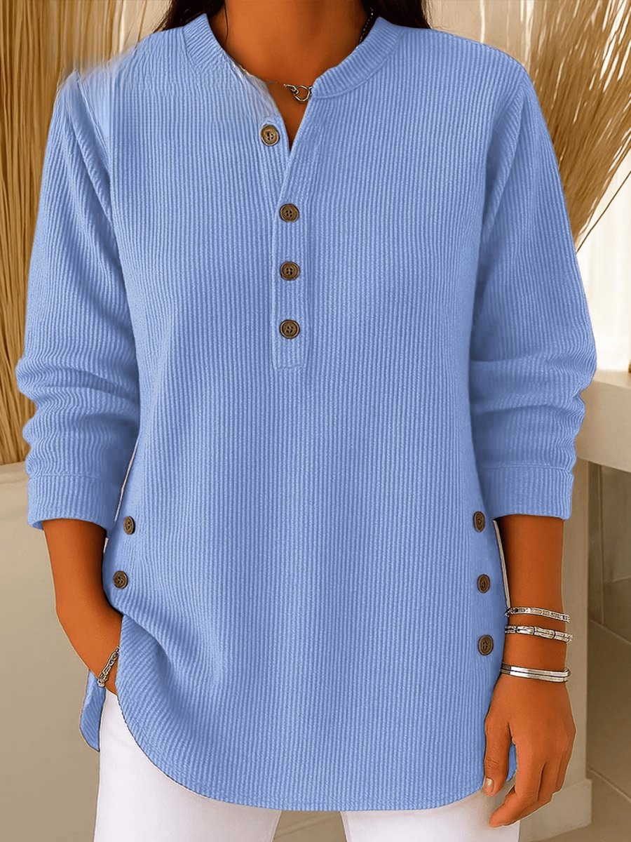 Ribbed Henley Longline Tunic with Side Buttons