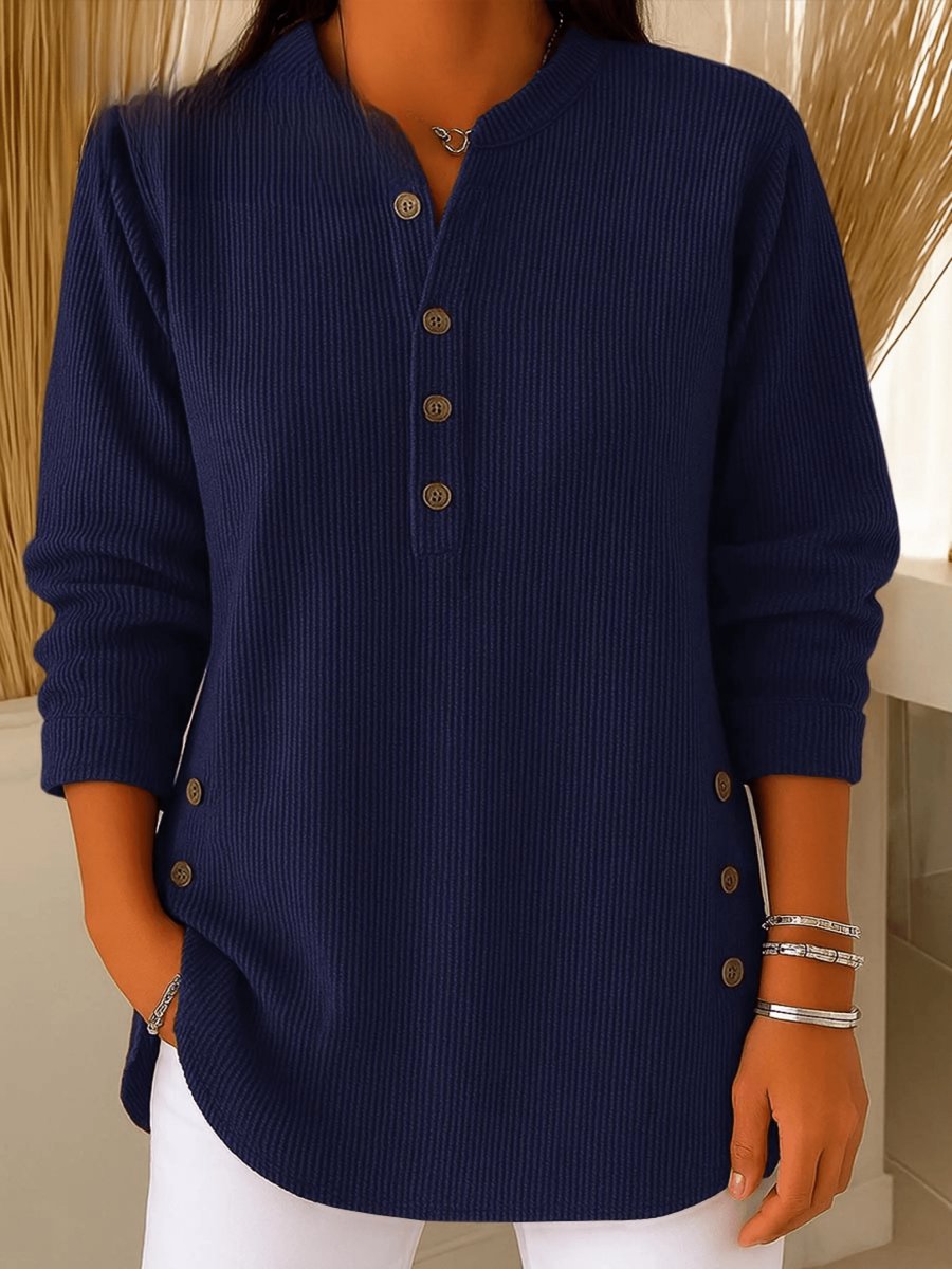 Ribbed Henley Longline Tunic with Side Buttons