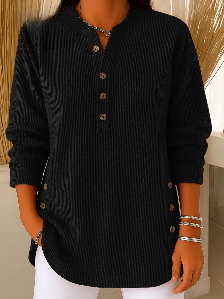 Ribbed Henley Longline Tunic with Side Buttons