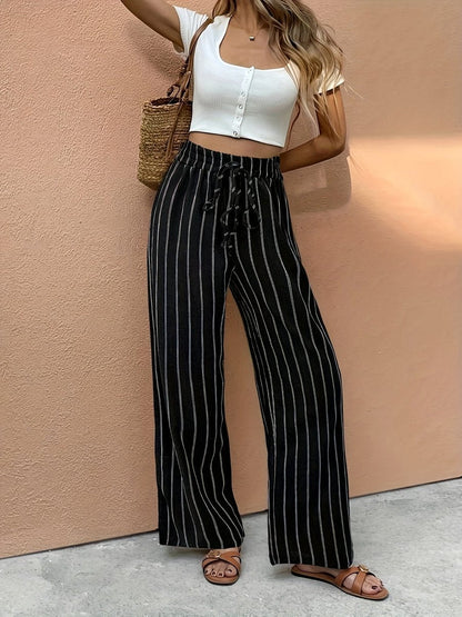 Women's Linen Pinstripe Wide-Leg Trousers