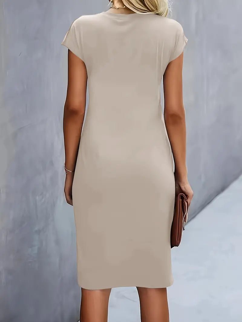 Women's Twist Ruched Midi Dress with Cap Sleeves