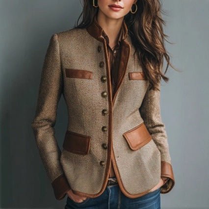 Fitted Tweed Blazer with Contrast Piping
