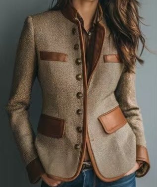Fitted Tweed Blazer with Contrast Piping